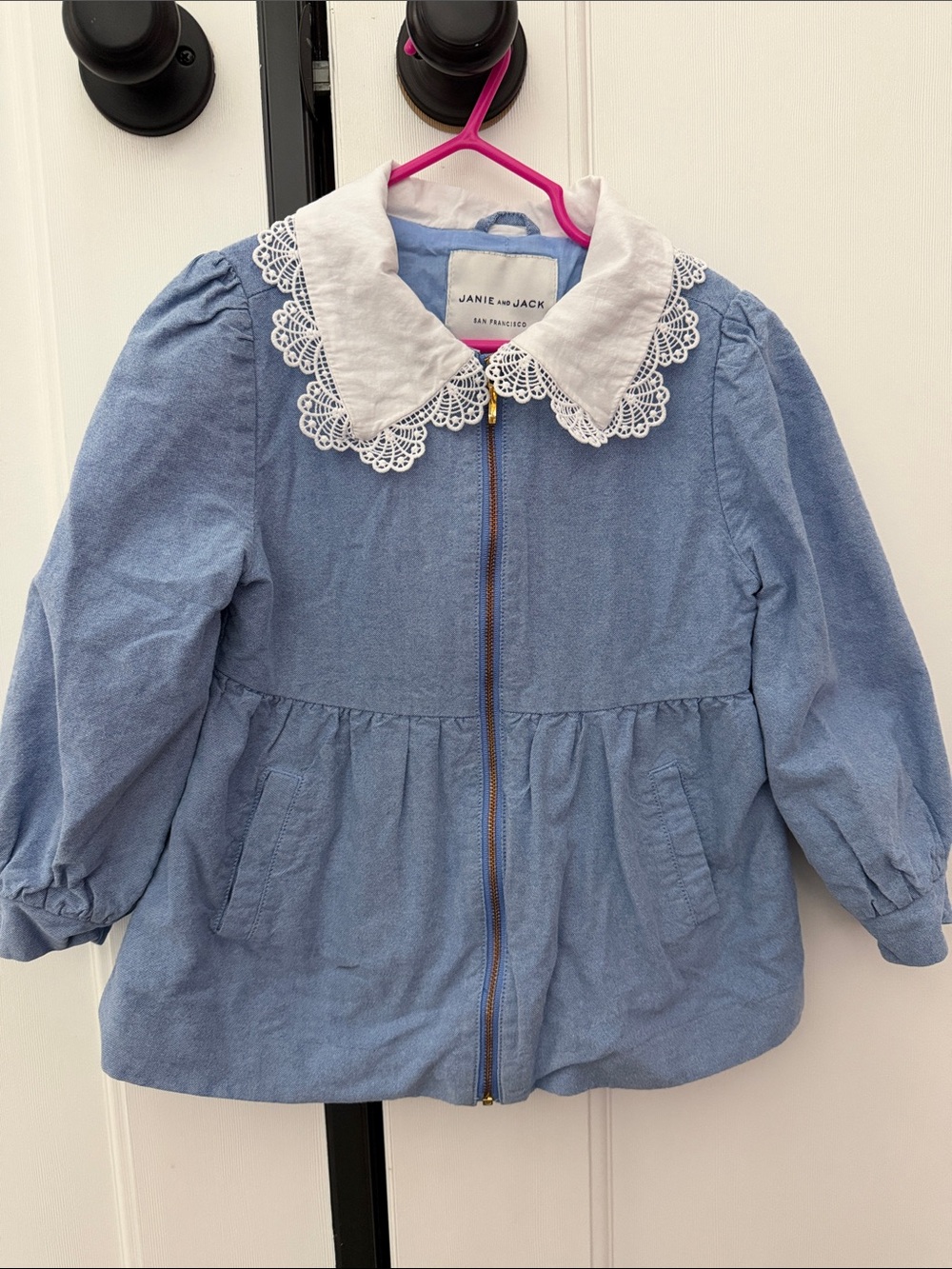 Girls Light Blue Lace-Collar Jacket - Petite Coat